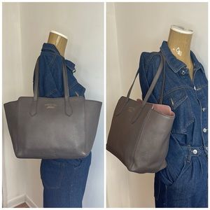 GUCCI Taupe/Pink Pebbled Calfskin Leather Medium Swing Tote Bag